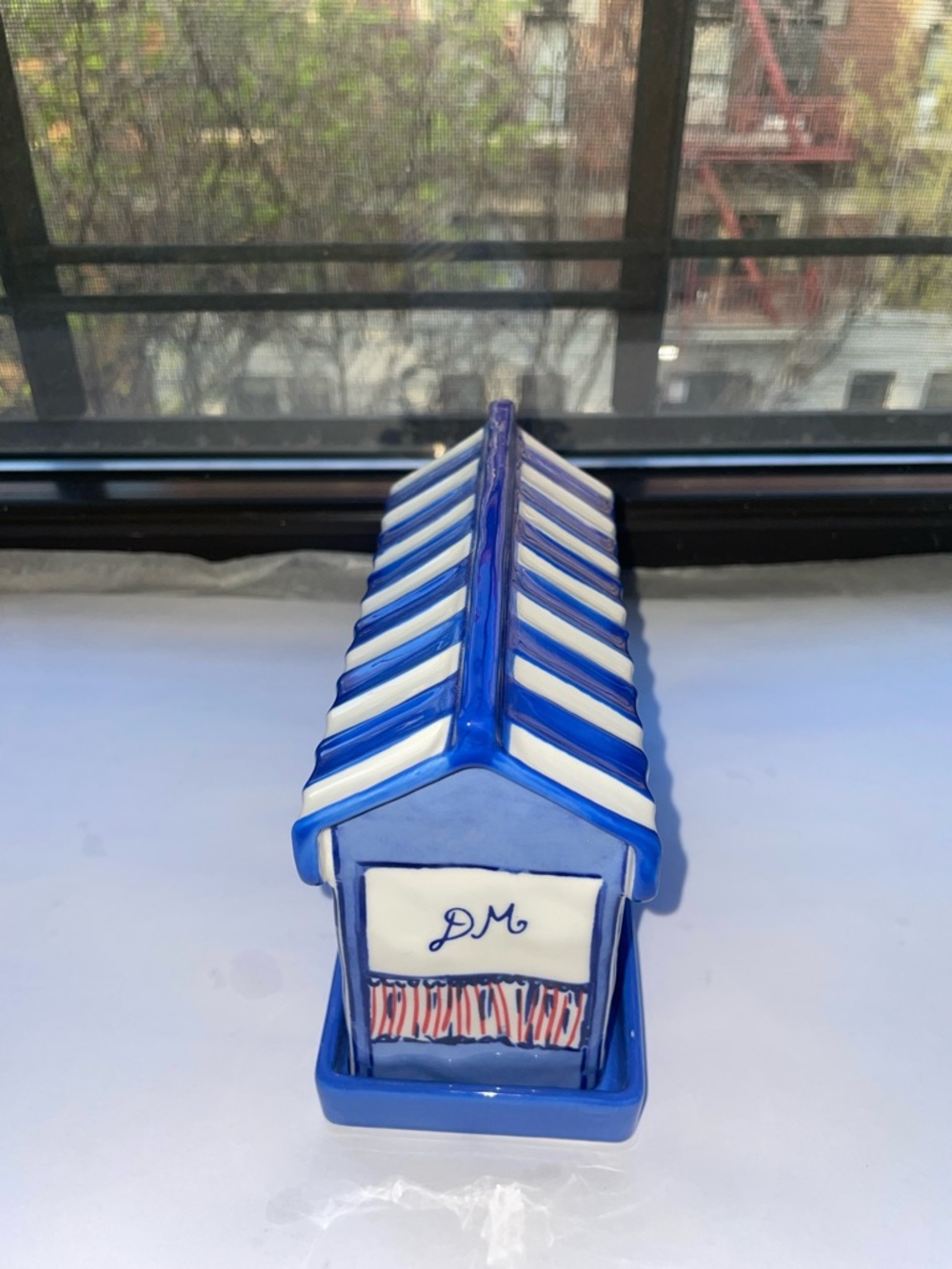 ❤️ Anthropologie Blue & White Ceramic Shopkeeper Butter Dish | NWT - Picture 6 of 11
